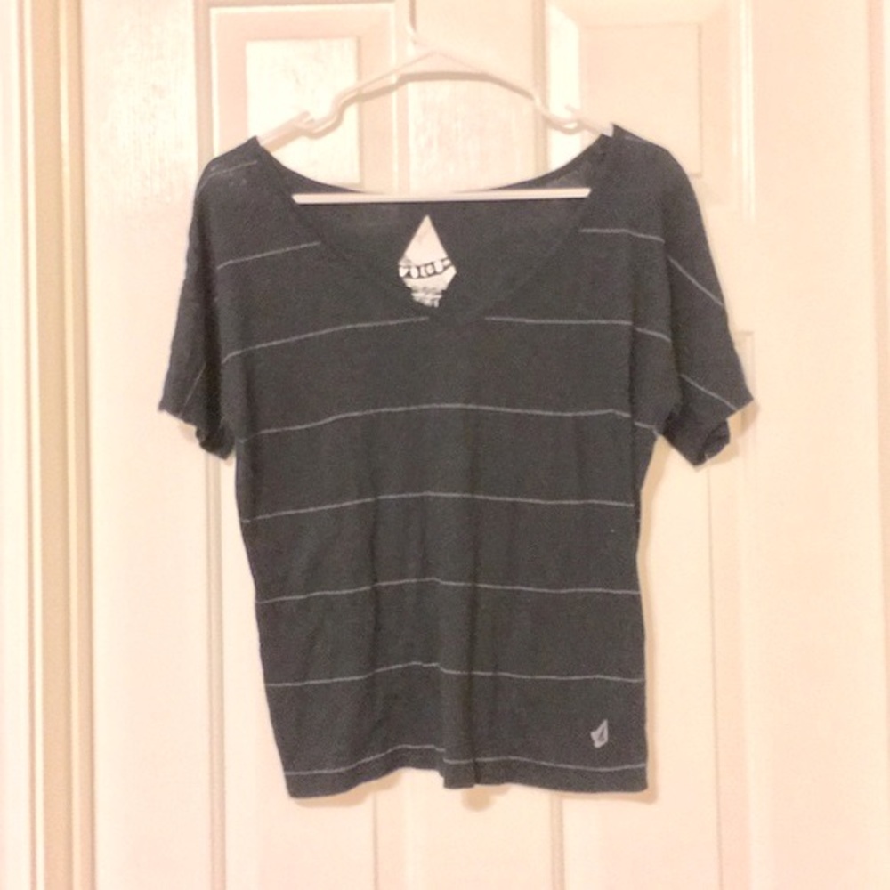 Volcom Striped Navy Blue Hi-Lo Top